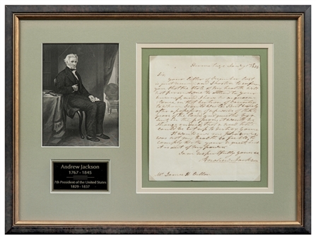 Andrew Jackson Signed and Framed Letter Discussing a Disputed Land Deal (University Archives LOA)